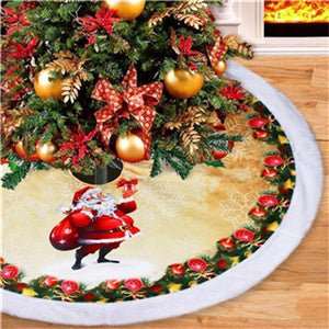 Christmas tree ornaments cloth tree skirt with Santa Claus design and festive border, 90cm diameter